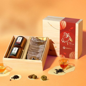 新年禮盒 | 松木精裝 茶點╳茶葉 10入 阿薩姆曲奇&鐵觀音蛋捲