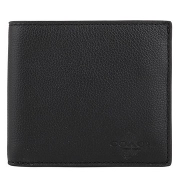 COACH- 烙印LOGO荔枝紋皮革對折男短夾(黑)