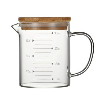 木杯蓋高耐熱玻璃量杯 350/500/1000ml 量杯刻度杯 透明量杯 攪拌杯 耐熱刻度燒杯 小麥購物【L954】