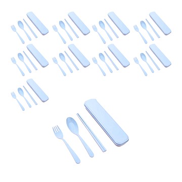 小麥餐具3件組  藍色  筷子 + 湯匙 + 叉子  10盒