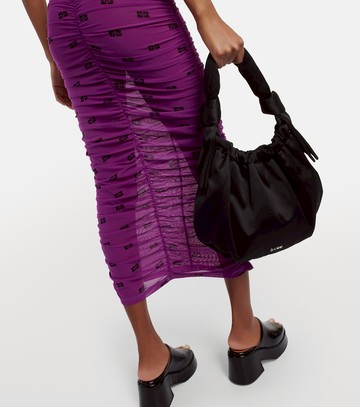 Ganni Printed ruched mesh midi dress
