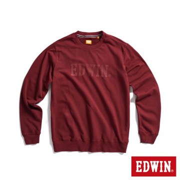 EDWIN 男裝 斜紋印花長袖T恤-朱紅色