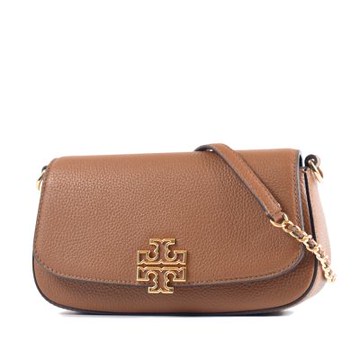 TORY BURCH BRITTEN 金屬縷空荔枝紋翻蓋磁釦雙背帶肩背/斜背二用包-焦糖色