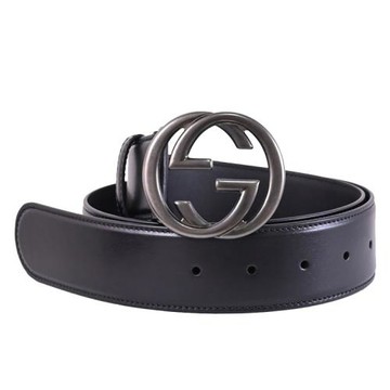 GUCCI 774153 Interlocking G 經典標誌互扣式皮帶.黑