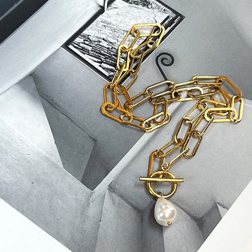 醫療級不鏽鋼 珍珠母貝 釦環式項鍊 禮品盒