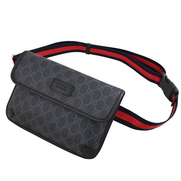 GUCCI 598113 GG Supreme 經典印花扁式胸口包/腰包.黑/灰