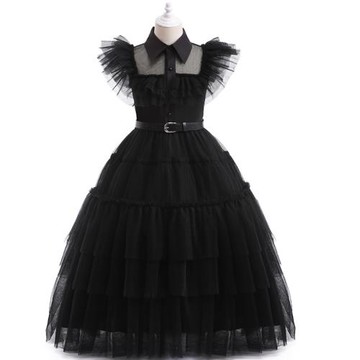 女童網紗鏤空蛋糕長裙cosplay美劇亞當斯一家星期三禮服裙洋氣