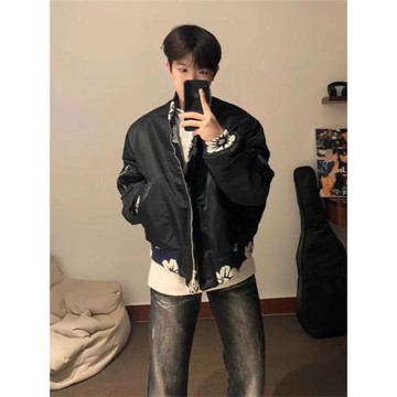 提花bomber美式短款外套男高級感ma1飛行夾克春秋cleanfit棒球服