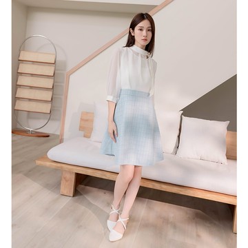 【早春新品】HS 異材質小香洋裝 藍色