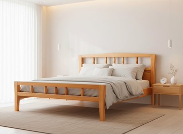 台灣檜木實木床架-標準雙人
