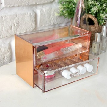 目喜生活 | 玫瑰金可堆疊桌上型收納2格抽屜  防塵小抽屜收納盒