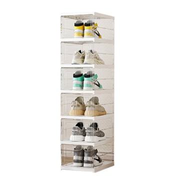 折疊翻蓋式免安裝鞋盒 多功能收納鞋櫃（六層）-奶油白（35*26*105.5CM）_廠商直送