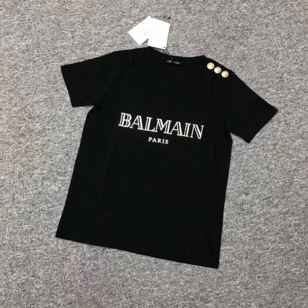 寶思精品正貨保證】Balmain Logo 金色鈕扣裝飾棉質T shirt 上衣黑色FR