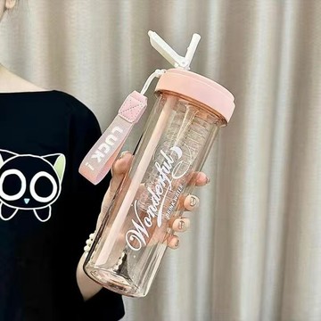 隨行杯 咖啡杯 水杯 保溫杯 環保杯水杯女生高顏值夏季吸管杯學生便攜茶水分離防摔塑料耐高溫杯子男