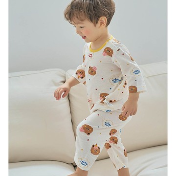 韓國 Cordi-i - 透氣提花棉七分袖家居服/睡衣-冰淇淋熊熊