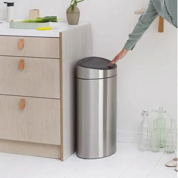 Brabantia TOUCH BIN NEW半月式按壓垃圾桶40L-霧面銀
