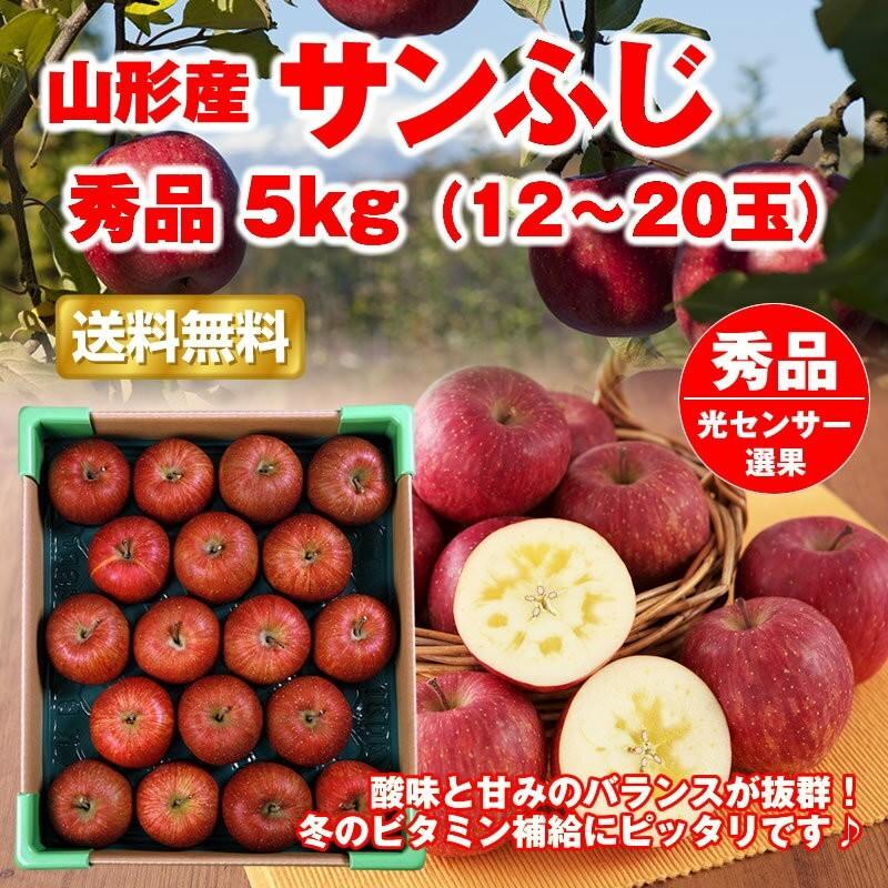 りんご 送料無料 山形県産 サンふじ 5kg (12-20玉) 林檎 リンゴ 秀品