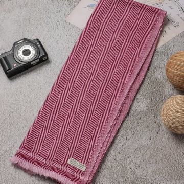 【窄版】喀什米爾羊毛圍巾 人字紋磚紅 脖圍 手工機織