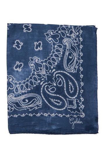 Blue Scarf With Bandana Print And Logo Lettering In Silk Woman