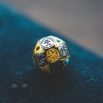 仿漢制十八面鍍金鑲嵌銅骰有孔隔珠 古風DIY手串配珠