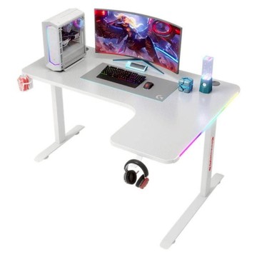MGSHOP 幻彩RGB電競桌 L型電腦桌 轉角電腦桌 140cm(D2200) 右邊L白色