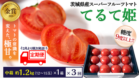 スーパーフルーツ トマトてるて姫 中箱 約1.2kg×1箱×3回 お届け！ 糖度9度以上 (2024年2月より発送開始) フルーツトマト とまと 野菜 茨城県産 [BC051sa]