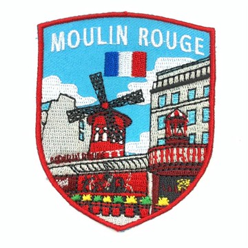 DIY刺繡徽章 法國 紅磨坊 布裝飾布貼 補丁 服飾布章 臂章 布標 INS打卡地標 刺繡燙布貼 _廠商直送