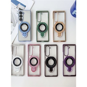 適用三星zfold5手機殼折疊屏w24旋轉支架4磁吸w25指環扣透明高級