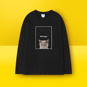 情侶裝 純棉長T 台灣製 MIT【YCL754-9】長袖 方框生氣貓 害怕狗 可愛 艾咪e鋪  快速出貨