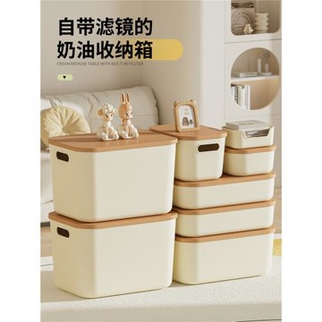 桌面收納盒零食玩具雜物收納筐家用長方形化妝品帶蓋收納箱儲物盒