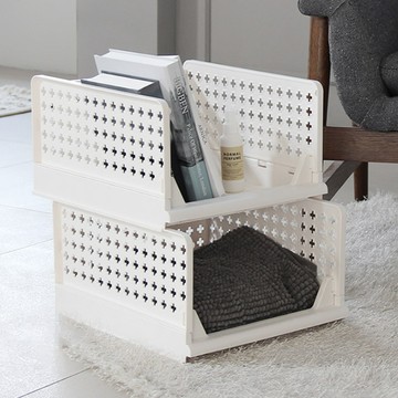 OLIVING 交叉折疊滑動式收納箱  2個  白色  L(35 x 38.5 x 21cm)