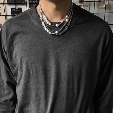 Asap rocky嘻哈風小眾鈦鋼珍珠男女項鏈潮流百搭鎖骨鏈配飾鏈子潮