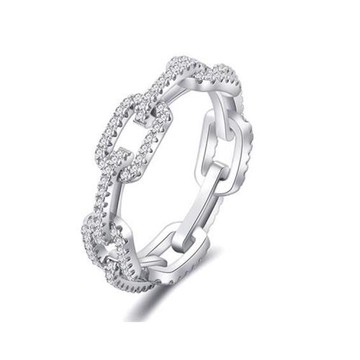 ANGEL 歐美鍊條鏤空閃耀鋯石925銀戒指(銀色)