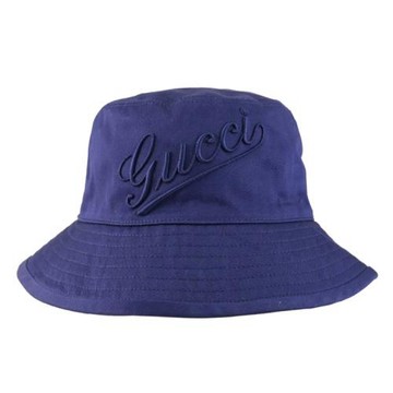 GUCCI 792789 立體草寫電繡LOGO棉質遮陽帽/漁夫帽.深藍