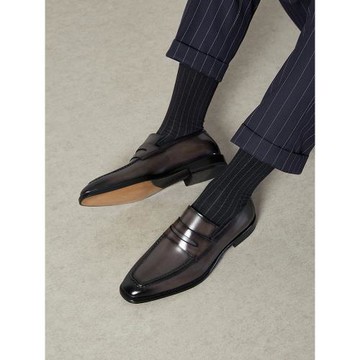 優100手工固特異英倫方頭正裝商務休閑真皮男士一腳蹬樂福鞋灰色