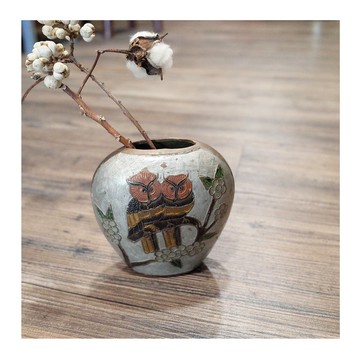 收藏自西班牙.銅製雙面琺琅釉貓頭鷹花器.花瓶.擺件.厚重有質感