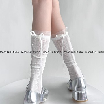 臺灣出貨🏠夏季薄款日係鏤空透氣網眼堆堆小腿襪純色百搭芭蕾風奶白中筒襪 EGTQ