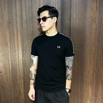 美國百分百【全新真品】Fred Perry 短袖 棉質 歐洲精品 上衣 LOGO 短T 黑色 CU37