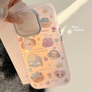 台灣出貨❤鎏金適用iphone15手機殼16Promax鐳射粉色卡通16防摔14韓風13硬套