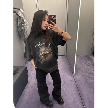 Broken Moon小眾潮牌巴黎風夜景字母短袖美式夏季寬松休閑男女T恤