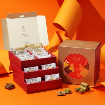 茶點禮盒 | 手工蛋捲X日式茶餅36入 (三層燙金禮盒,附贈提袋)