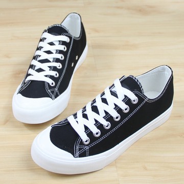 春款人本帆布鞋男低幫系帶純色小白鞋平底學生休閑鞋板鞋7338