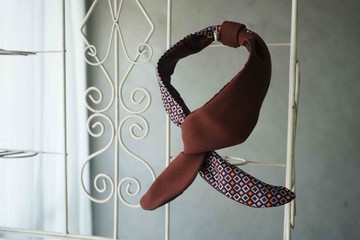 古董領帶改造復古鐵絲髮帶-魔術方塊-深棕-領巾髮飾兩用-耶誕禮物