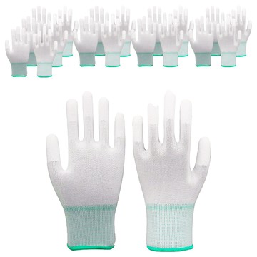 嘉鴻牌 合手型PU塗指棉紗手套 M碼 白色 10雙入 工作防護手套  1包