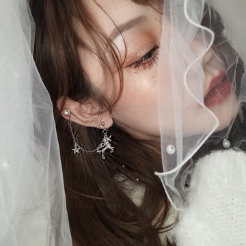 台灣現貨 貓熊繽雰 白馬星星可愛甜美少女公主法式浪漫耳環耳夾耳骨獨角獸超仙無耳洞925銀針耳骨釘女長鏈耳環一體式銀