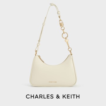 【CHARLES & KEITH】快速出貨! 新色登場! 鎖鍊肩背包-黑銀色/奶油色