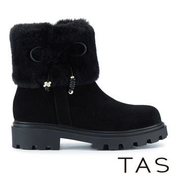 TAS 牛京皮甜感蝴蝶結毛毛短靴 黑色 #45817