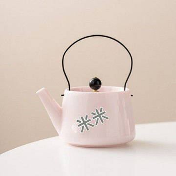 【捏花提樑】陶瓷茶壺 功夫茶壺 花茶壺 泡茶壺 茶具套裝 家用茶具 手工捏花 桃粉色釉 內置過濾 下午茶必備