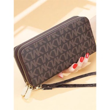 女士錢包女長款2025新款歐美印花大容量多卡位雙拉鏈手拿包手機包