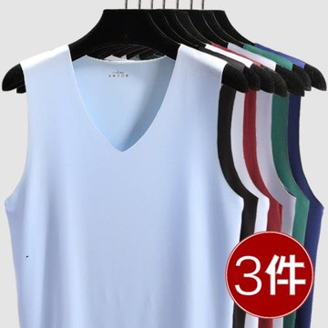 無痕冰絲背心男夏季青年彈力修身無袖T恤運動緊身速干V領打底汗衫